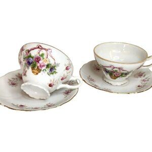 Floral Fine Bone China Teacup & Saucer Set of 2